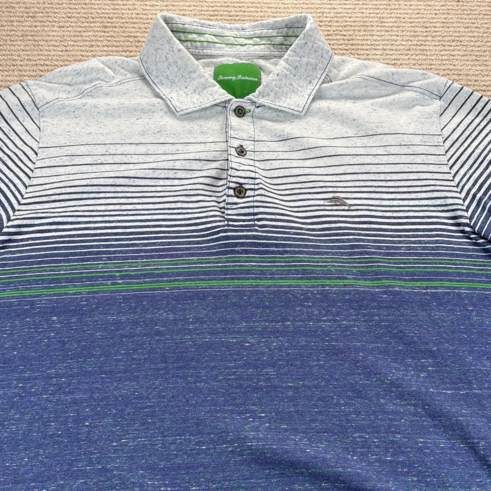Tommy Bahama Polo Shirt Mens Large Blue Cotton Striped Coastal Nautical Beachy - Picture 11 of 12